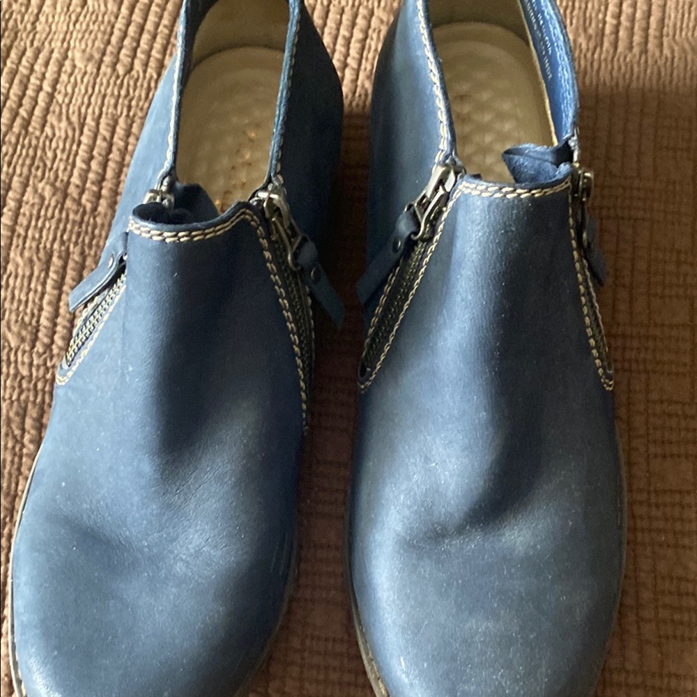 Blue Leather Ankle Boots